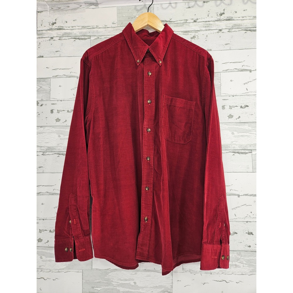 Eddie Bauer Mens Large Red Corduroy Button Down Shirt Long Sleeve Cotton